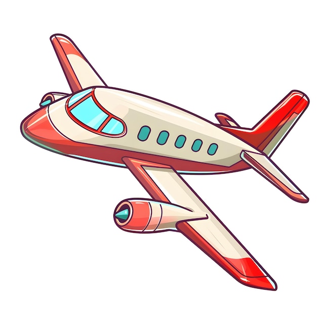 Photo cartoon of a vibrant red and blue plane aircraft icon against a white background