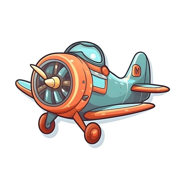 Cartoon vintage airplane isolated on white background Hand drawn vector illustration