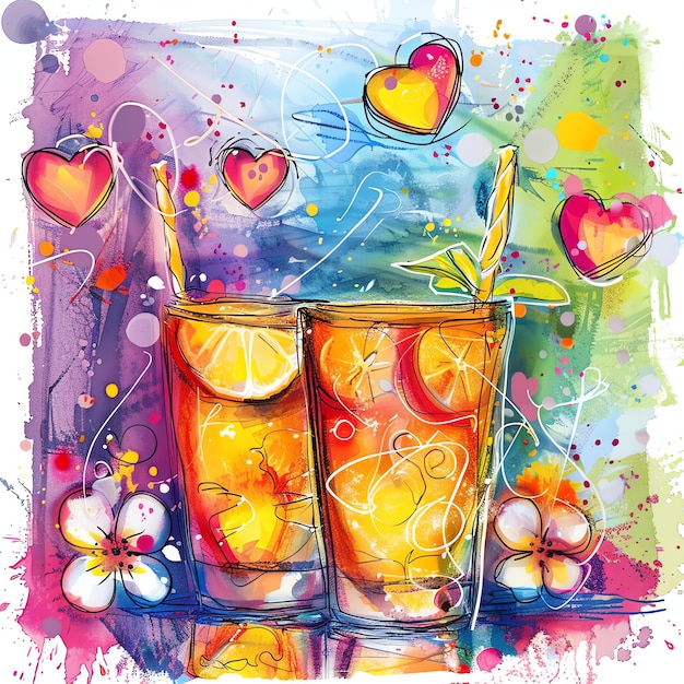 cartoon watercolor spring drink