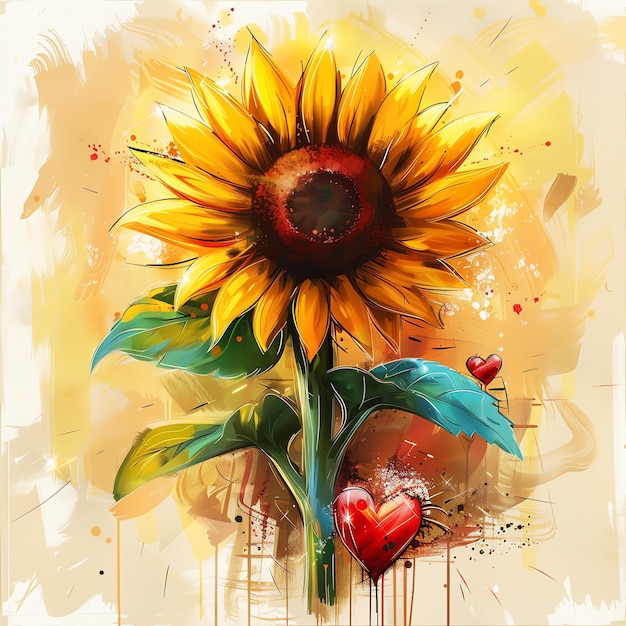 cartoon watercolor sunflower