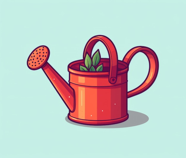 A cartoon of a watering can with a blue background.