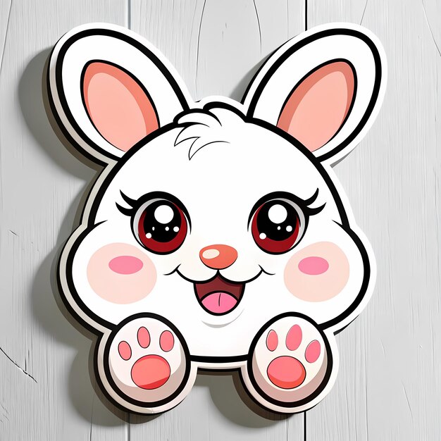 Photo cartoon white rabbit with pink paws and big eyes