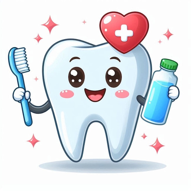 A cartoon white tooth with toothpaste and a toothbrush and a cheeky wink vector illustration