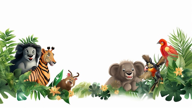 Photo cartoon wild animals in the jungle high quality