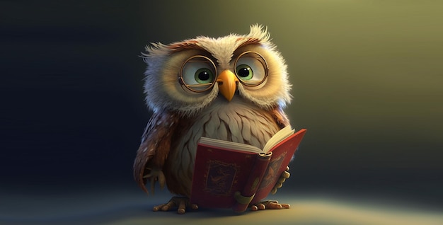 A cartoon of a wise owl reading a book.