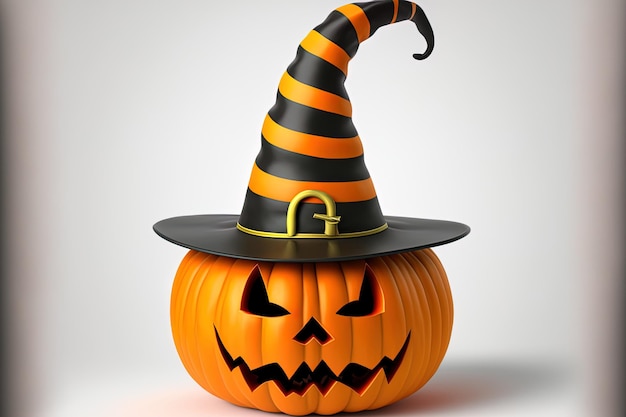 Cartoon witch hat wearing pumpkin from Halloween isolated