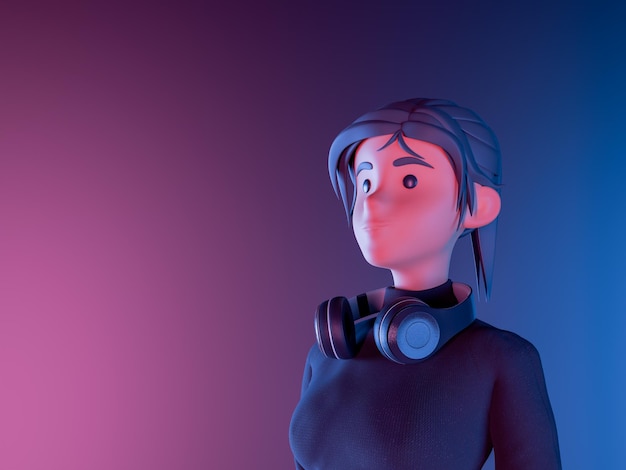 Cartoon with Neon Headphones