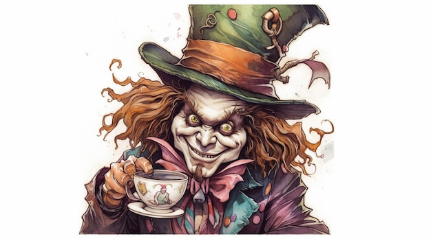 A cartoon of a wizard holding a teacup.