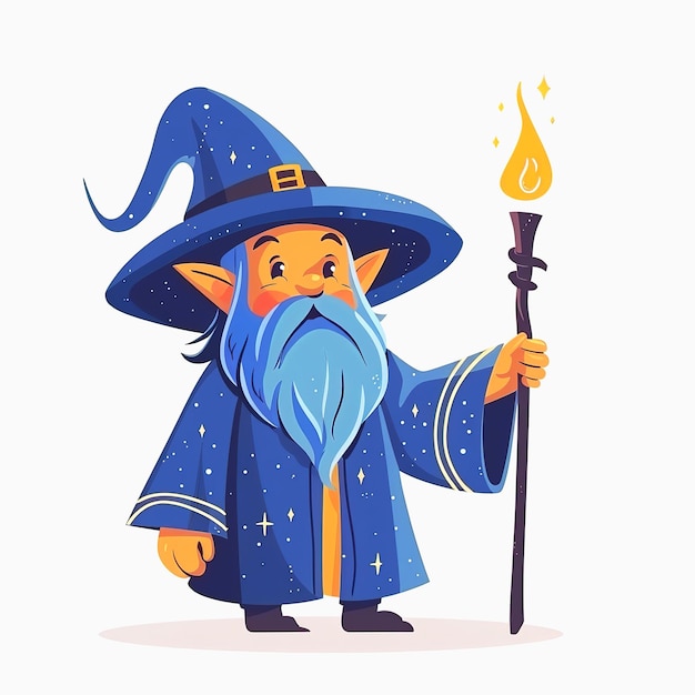 Photo a cartoon wizard with a blue robe and a flaming staff