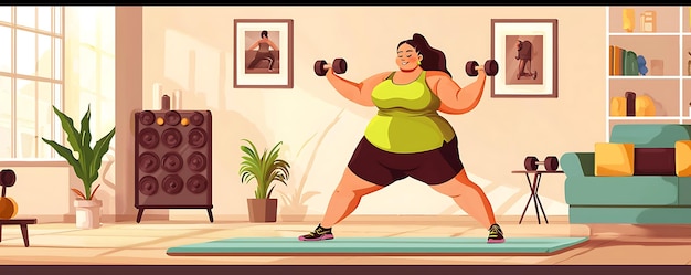 Photo a cartoon of a woman exercising on a mat with a picture of a woman doing exercises