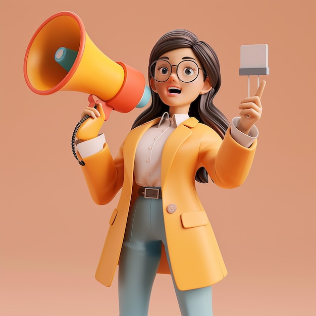 a cartoon of a woman holding a megaphone and wearing glasses