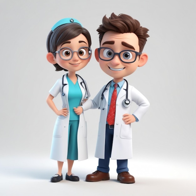 a cartoon of a woman and a man posing for a picture with a woman wearing glasses