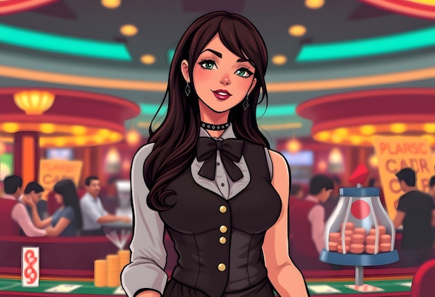 a cartoon of a woman in a restaurant with a glass of wine