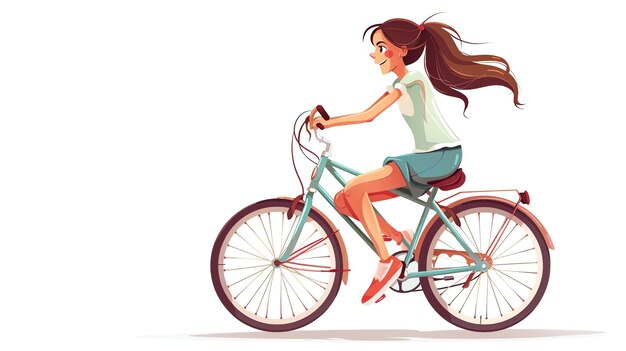 Photo cartoon woman riding a bicycle