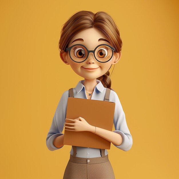 Photo a cartoon of a woman with glasses holding a book