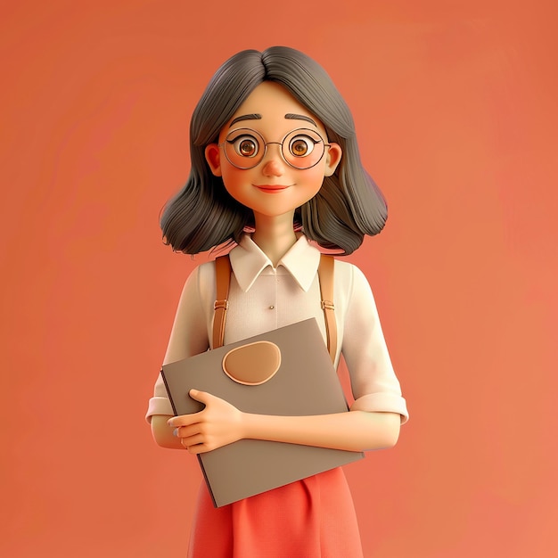 Photo a cartoon of a woman with glasses holding a book