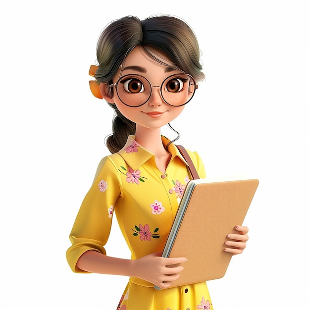 Photo a cartoon of a woman with glasses holding a book