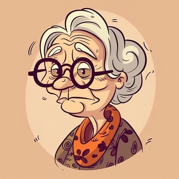 A cartoon of a woman with glasses and a scarf that says'i'm a grandma '