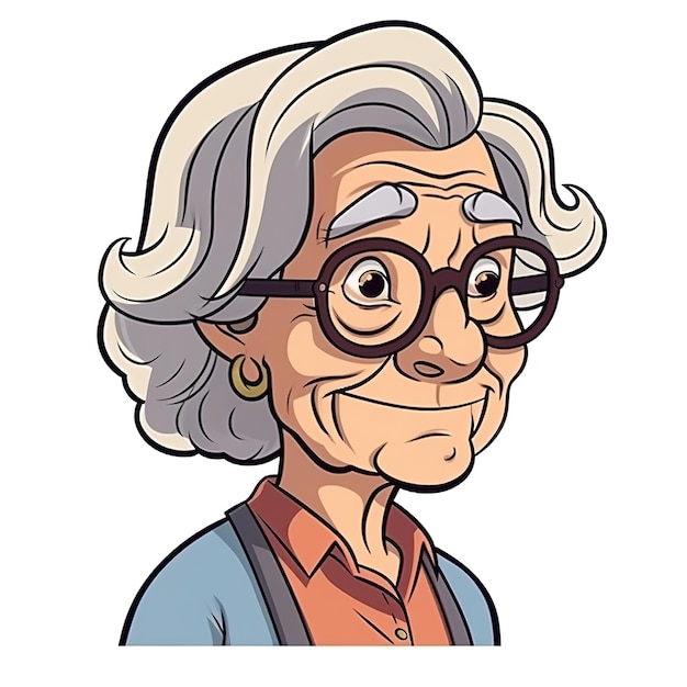 A cartoon of a woman with glasses and a shirt that says'old lady '