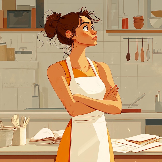 Photo a cartoon of a woman with her arms crossed in a kitchen with a woman standing in front of her