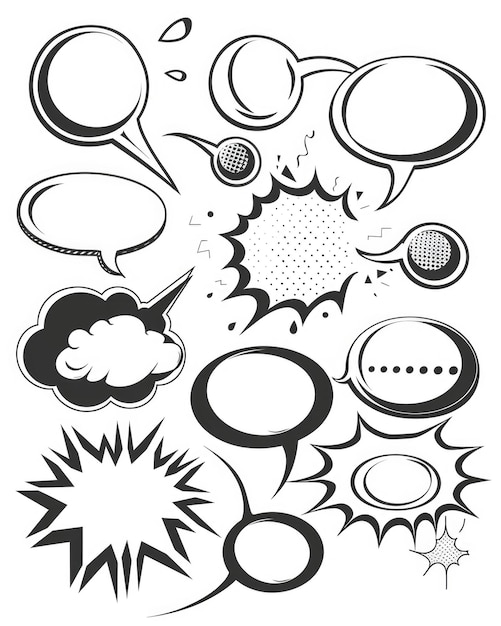 Photo cartoon word balloon collection of speech bubbles for comic talk and dialogue