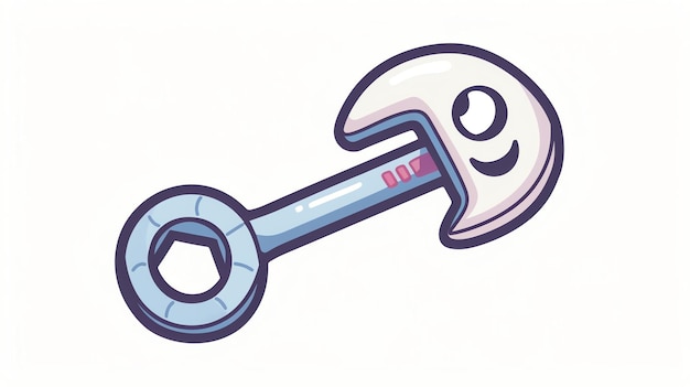 A cartoon wrench with a smiling face