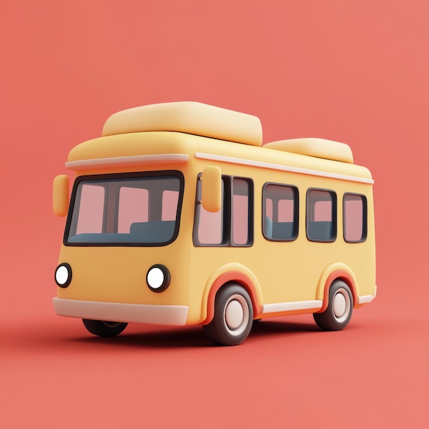 Cartoon Yellow Bus on Red Background