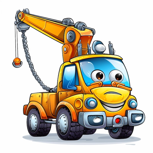 cartoon yellow crane truck with a chain on the back generative ai