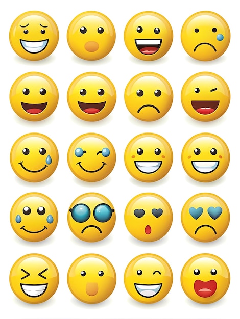 Photo cartoon yellow emoji pack cute emoticons and smileys icons