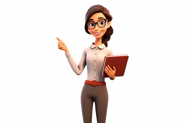 Cartoon young woman teacher on white isolated background Back to school AI generation