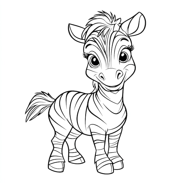 A cartoon zebra is drawn on a white background