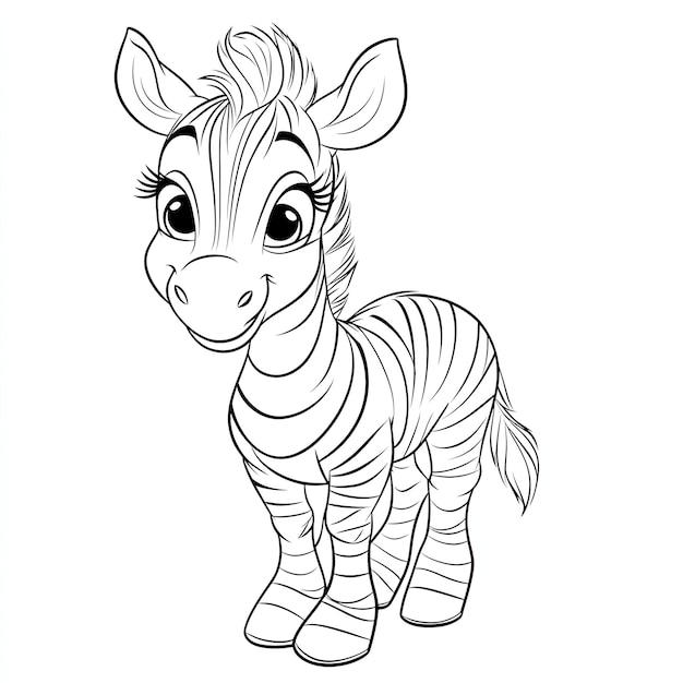 Photo a cartoon zebra is drawn on a white background