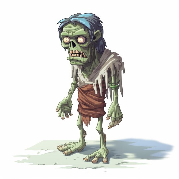 Photo cartoon zombie character design illustration in light indigo and green