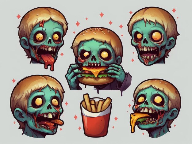 Photo a cartoon of a zombie eating a hamburger and fries