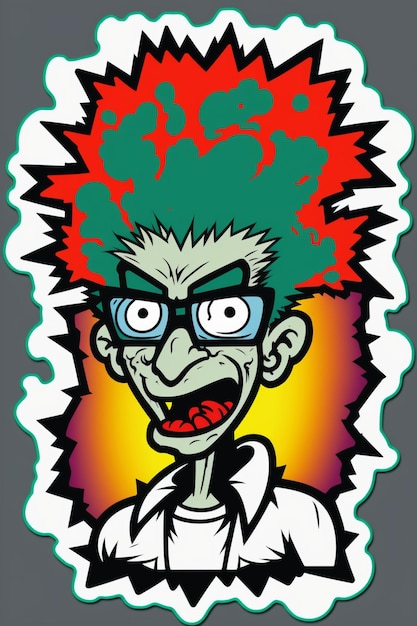 Cartoon zombie with green hair and glasses on a white background generative ai