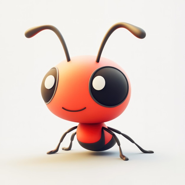 A cartoonish red ant with black legs and a black head