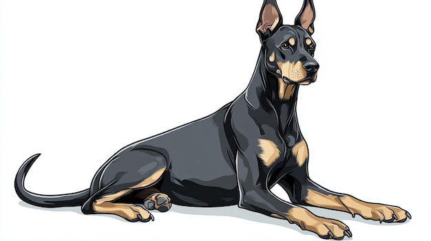 Photo cartoonized doberman sitting with alert expression strong and sleek design