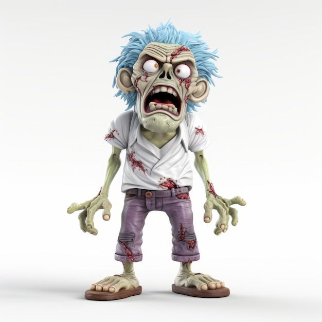 Cartoonlike 4d Zombie With Blue Hair And Green Eyes