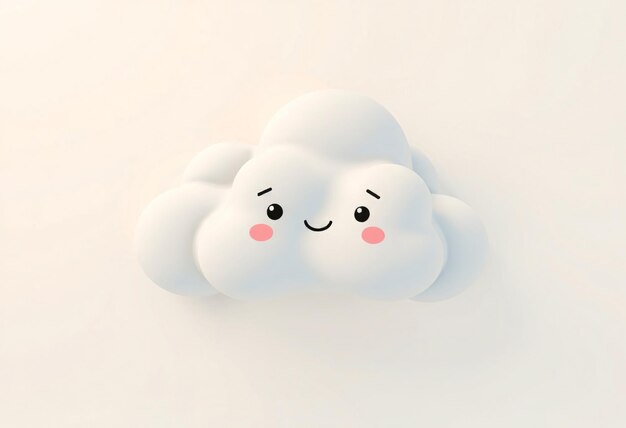 A cartoonstyle cloud with a cute smile and pink cheeks on a plain white background