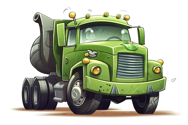 Cartoonstyle green dump truck with oversized tires Generative AI