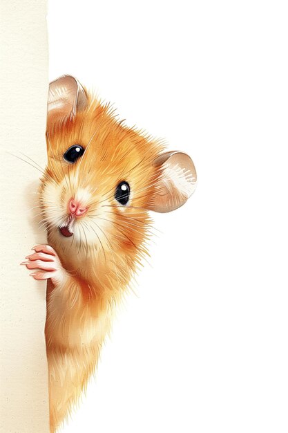 Photo a cartoonstyle hamster looks at the viewer from behind a white surface generative ai