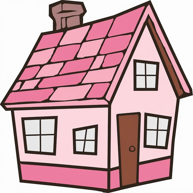 Photo cartoonstyle house with pink and brown colors