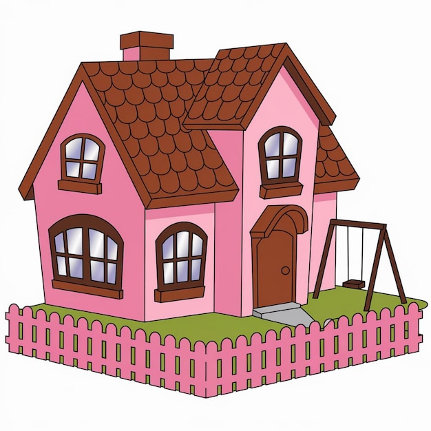 Photo cartoonstyle house with pink and brown colors