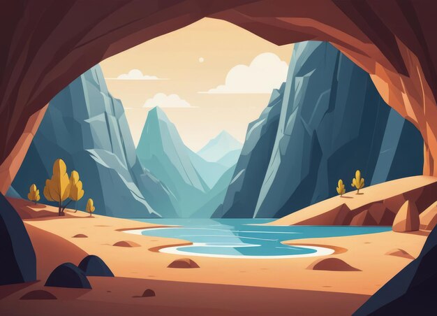 Photo cartoonstyle interior of a cave landscape