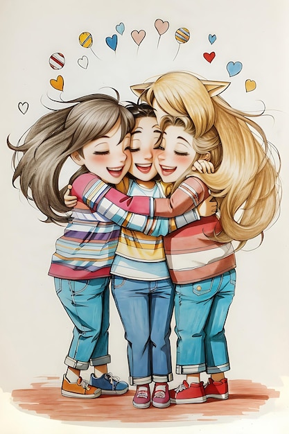 cartoonstyle rendering of friends celebrating Friendship Day hands clasped in lovers day