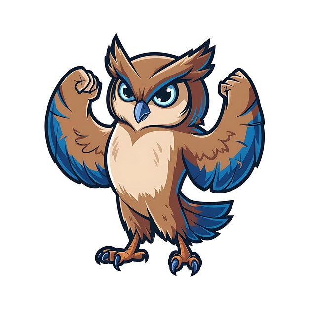 Photo a cartoonstyle sport illustration of an owl standing upright with a humanlike body