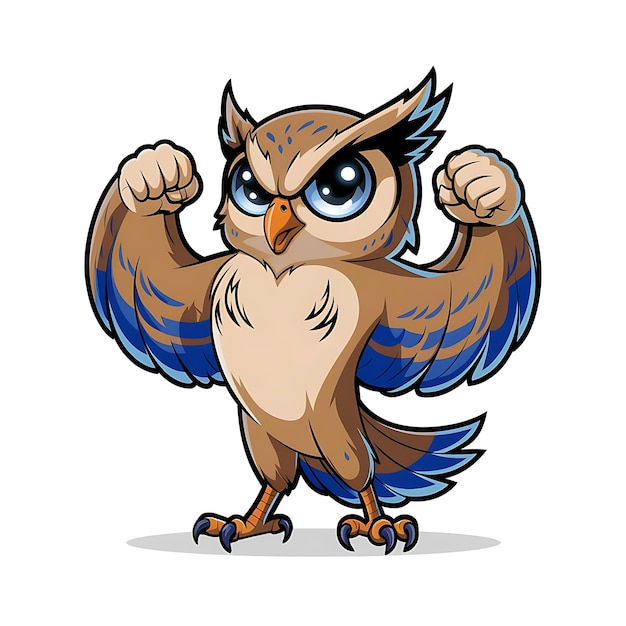 Photo a cartoonstyle sport illustration of an owl standing upright with a humanlike body