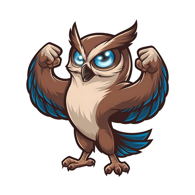 Photo a cartoonstyle sport illustration of an owl standing upright with a humanlike body