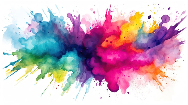 A cartoonstyle watercolor illustration of a colorful powder explosion mimicking a Holi paint celebration vivid and dynamic isolated on white