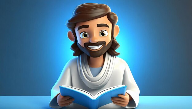 Cartoony jesus christ lifestyle and read book